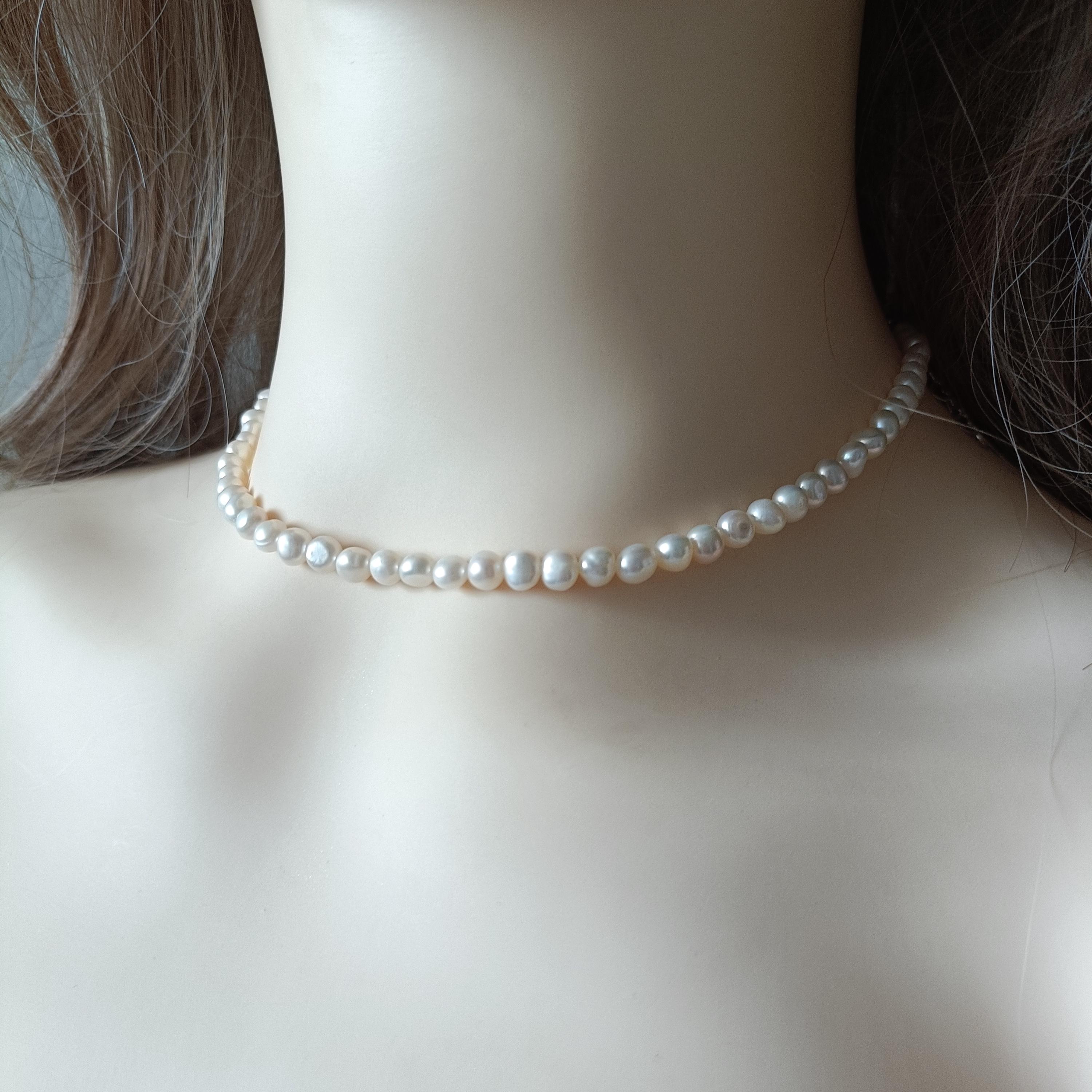 パールネックレス、女性用本淡水パールネックレス、上品なミニマリスト 