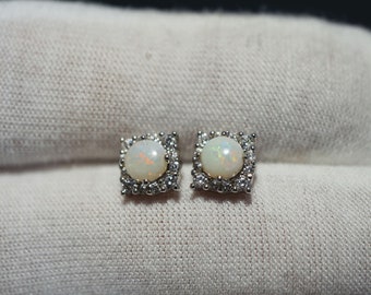 Genuine white opal earrings, october birthstone jewelry, natural opal jewelry, colorful opal jewelry,gifts,simple white opal earrings