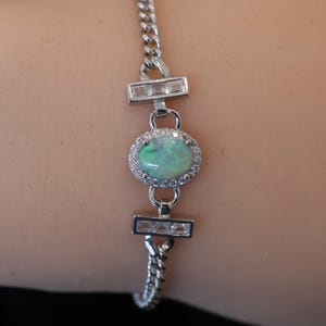 Green Australian Crystal Opal Bracelet, Natural Opal Jewelry Gift for Her, Dainty Minimalist Bracelet, Valentine’s Day Gift