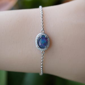 Sterling silver natural australian opal bracelet, opal bracelet, rainbown opal bracelet, 7x9mm