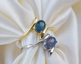 50% OFF 925 Sterling Silver Australian Triplet Opal Ring, Genuine Gemstone Jewelry, Dainty October Birthstone Ring, Elegant Gift for Her