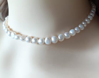 Dainty Genuine Freshwater Pearl Necklace, Layering Pearl Necklace, Bridal Pearl Jewelry, Wedding Necklace, Real Pearl Gift for Her