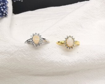 50 % de réduction sur une bague en argent sterling avec halo d'opale blanche d'Australie, taille US 7,5, élégants bijoux de pierre de naissance d'octobre, cadeau bague opale pour elle