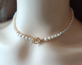 Genuine Freshwater Pearl Choker Necklace, Dainty Real Pearl Jewelry for Women, Handmade Short Pearl Necklace, Gift for Her, Bridal Jewelry
