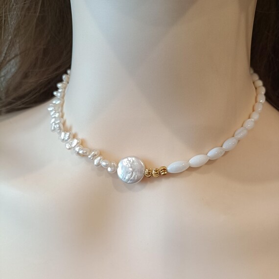 Half Pearl Necklace, Pearl Jewelry, Genuine Pearl Necklace, Gift