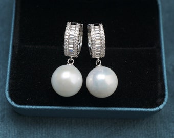 Classic freshwater pearl earrings, pearl hoop earrings