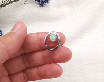 50% OFF Sterling Silver Oval Australian White Opal Pendant Necklace, Genuine Opal Jewelry, Dainty October Birthstone Gift for Her