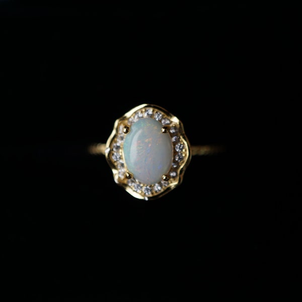 Australian Crystal Opal Ring in 18k Gold Vermeil Over 925 Sterling Silver, Opal Ring Gift For Her Birthday, Opal Ring For Christmas