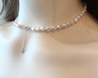 Collana Di Perle Pendenti In Argento Sterling, Collana Di Perle D'acqua Dolce, Elegante Collana Di Perle, Gioielli Da Sposa, Regalo Per Damigella D'onore Per Lei, Per Sorella - Italia - Foto 2