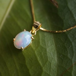 18K Gold Plated Genuine Ethiopian Opal Necklace, Dainty Opal Jewelry, Elegant Gift for Her, October Birthstone Necklace, Minimalist Pendant