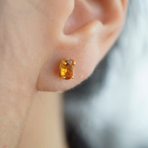 Citrine Stud Earrings 925 Sterling Silver, November Birthstone Jewelry, Simple Orange Gemstone Studs, Dainty Gift for Her