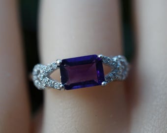 Purple Natural Amethyst Gemstone Ring, Real Crystal Ring in Sterling Silver, February Birthstone Jewelry Gift for Her