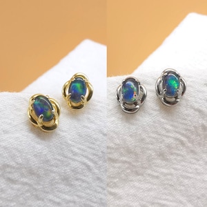 Australian Triplet Opal Earring Studs, Real Opal Jewelry in 925 Sterling Silver, Dainty October Birthstone Gift, Gift For Her