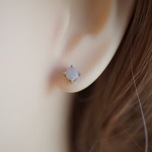 Tiny Australian White Crystal Opal Studs, Dainty Real Opal Earrings, Minimalist October Birthstone Jewelry, Gift for Her, Natural Opal Studs