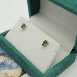 18k gp london blue topaz stud earrings, gold blue topaz 6x4mm stud earrings, handmade earrings, gemstone earrings, december birthstone image 8