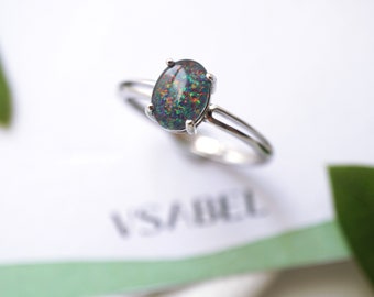 925 Simple Australian Opal Triplet Ring, Genuine Opal Gemstone Jewelry, Gift for Her, Dainty Silver Opal Ring, Opal Jewelry, Birthday Gift