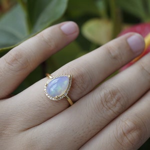 50% OFF Sterling Silver Ethiopian Opal Ring, Teardrop Engagement Opal Ring, Genuine October Birthstone Jewelry Gift for Her