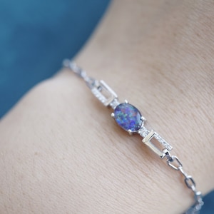 Silver opal bracelet rainbow, opal bead bracelet, opal silver bracelet, opal jewelry, tiny opal bracelet, beaded bracelet, triplet opal