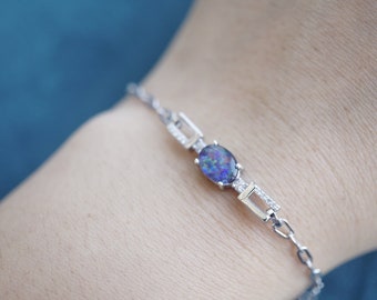 Silver opal bracelet rainbow, opal bead bracelet, opal silver bracelet, opal jewelry, tiny opal bracelet, beaded bracelet, triplet opal