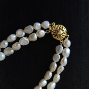 Elegant Two Layer Freshwater Pearl Choker Necklace, Vintage Filigree Clasp, Bridal Pearl Jewelry, Real Pearl Necklace, Gift for Her