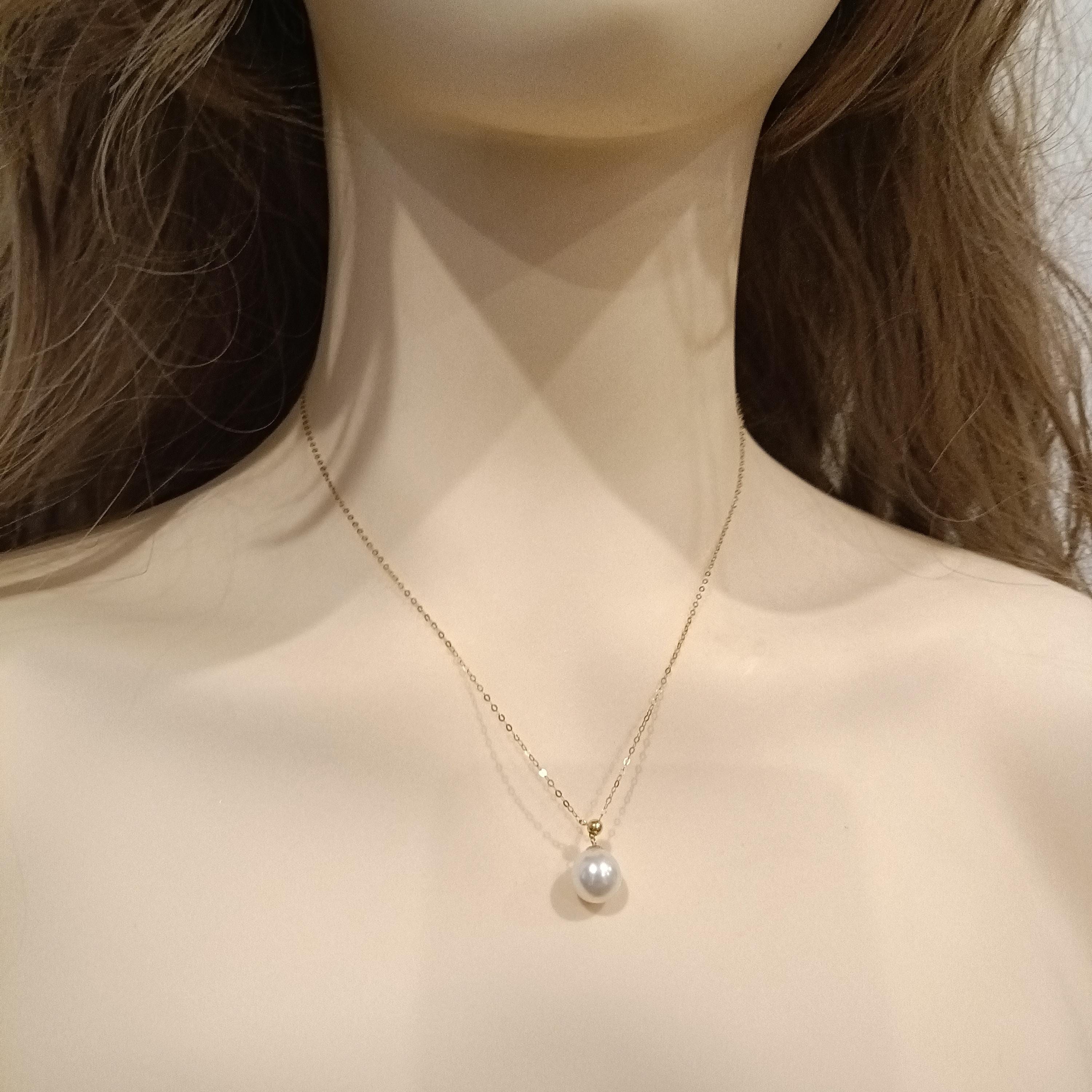 Simple Pearl Elegant 18k Solid Gold Pearl Necklace, Minimalist 