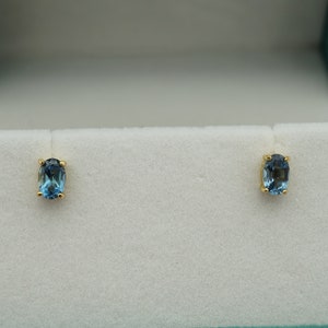 18k gp london blue topaz stud earrings, gold blue topaz 6x4mm stud earrings, handmade earrings, gemstone earrings, december birthstone image 3