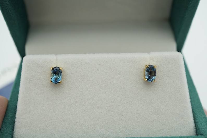 18k gp london blue topaz stud earrings, gold blue topaz 6x4mm stud earrings, handmade earrings, gemstone earrings, december birthstone image 3