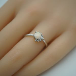 Simple Dainty White Opal Ring, 925 Sterling Silver October Birthstone Jewelry, Stackable Opal Ring Gift for Her or Mom