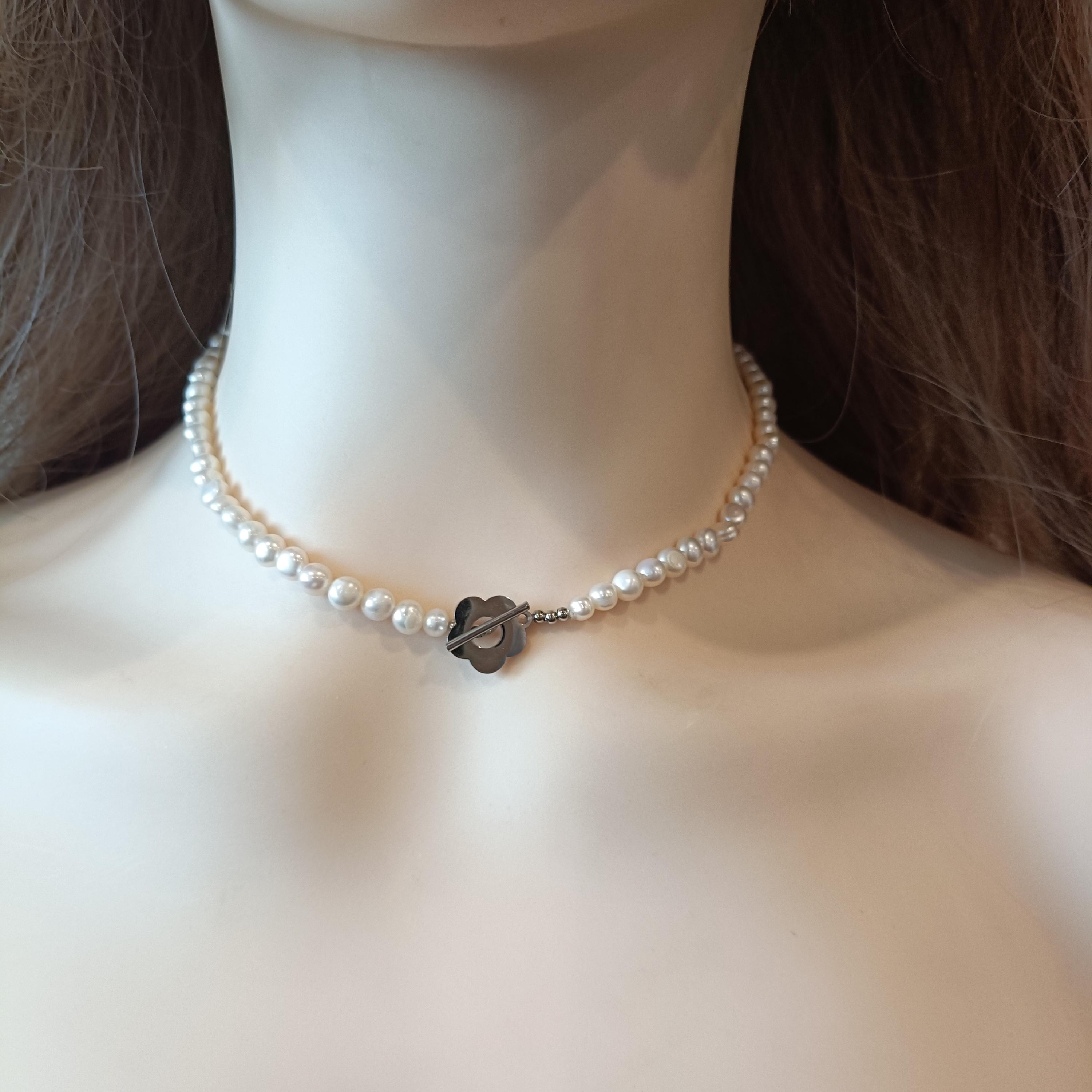 Collier Ras De Cou En Perles De Culture D'eau Douce Véritable - Blanc - Occasion Très Bon état
