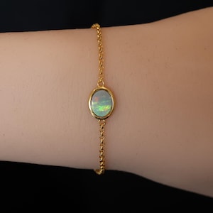 Green Aurora Australian Black Opal Bracelet, Dainty Minimalist Jewelry Gift for Women, Real Opal Valentine’s Day Gift