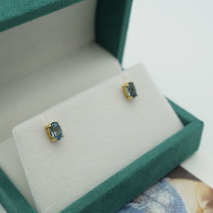 18k gp london blue topaz stud earrings, gold blue topaz 6x4mm stud earrings, handmade earrings, gemstone earrings, december birthstone image 7