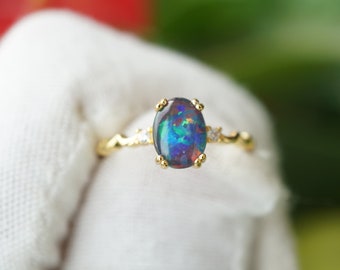 Galaxy australian triplet opal ring, october birthstone ring | stunning oval cut natural