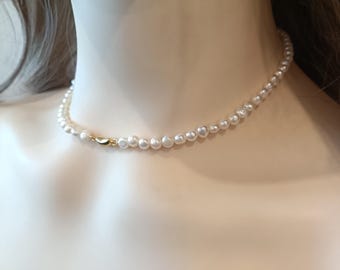 Genuine Freshwater Pearl Choker Necklace, Real Pearl Jewelry, Dainty Short Pearl Necklace, Minimalist Bridal Jewelry, Gift for Her