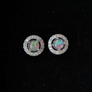 Halo Australian Triplet Opal Circle Stud Earrings, 925 Sterling Silver Opal Jewelry, Dainty October Birthstone Gift for Her
