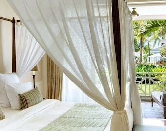 Gauze Linen Bed Canopy, Curtains Bed Decor,  Mosquito Net, off- White Canopy Gauze Linen Canopy Drapes Over the Bed
