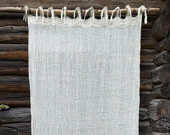 Boho Linen Gauze Curtain Panel Drape, Window Linen Curtains, Linen Drapery Curtains