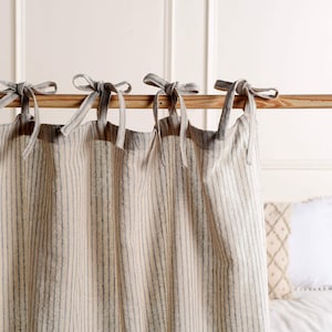 Bohemian Striped Gauze Linen Curtains, Custom Sizes Bedroom & Living Room Door Window SET OF 2 Curtains Drapes