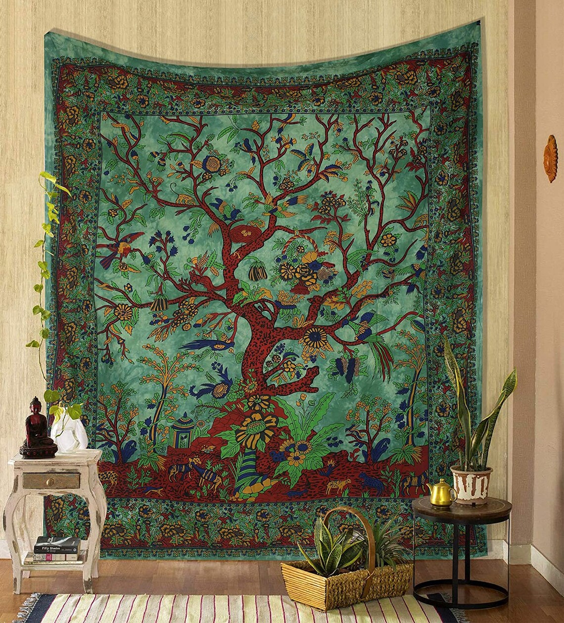 Green Tree of Life Wall Hanging Tapestry Indian Cotton Forest Etsy