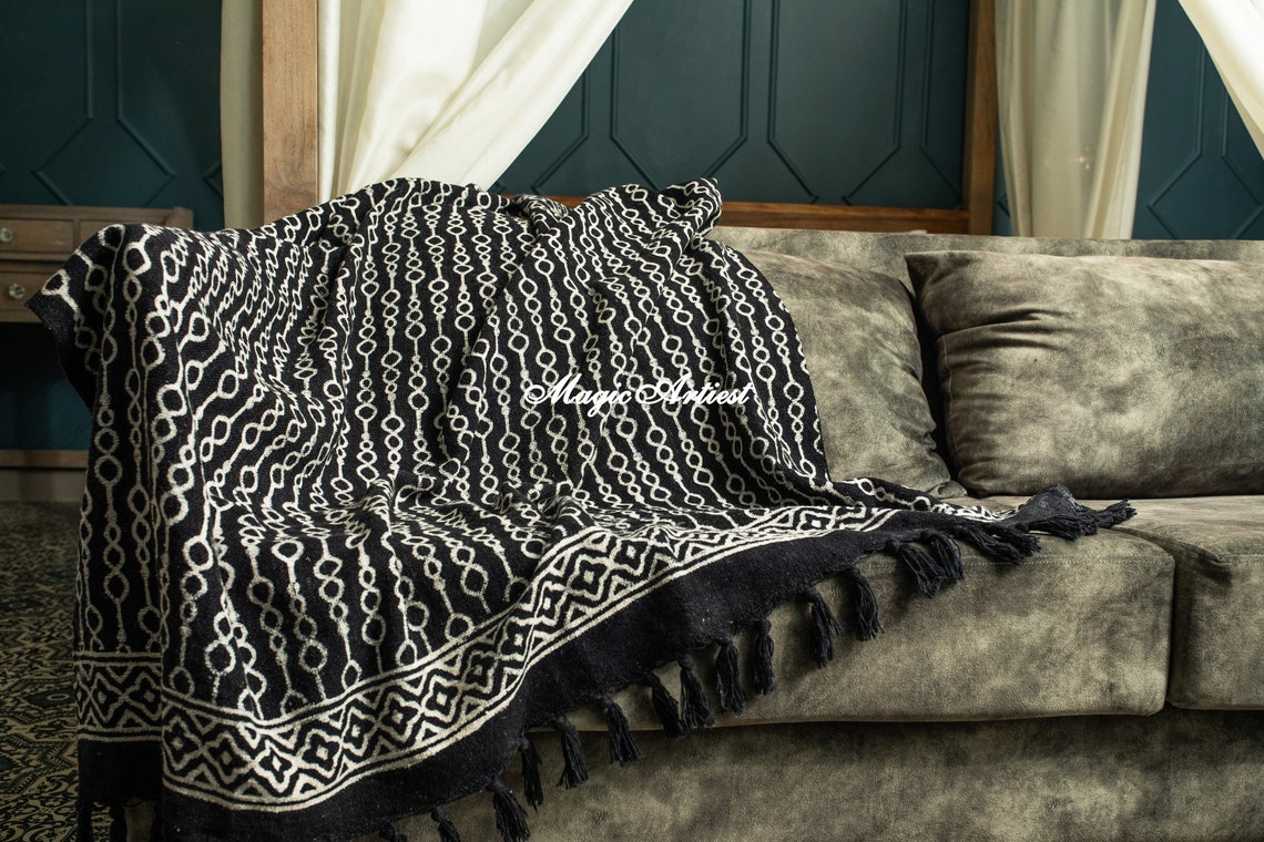 Black and White 50x70 Inches Throw Blanket Hippie Blanket Bed Etsy