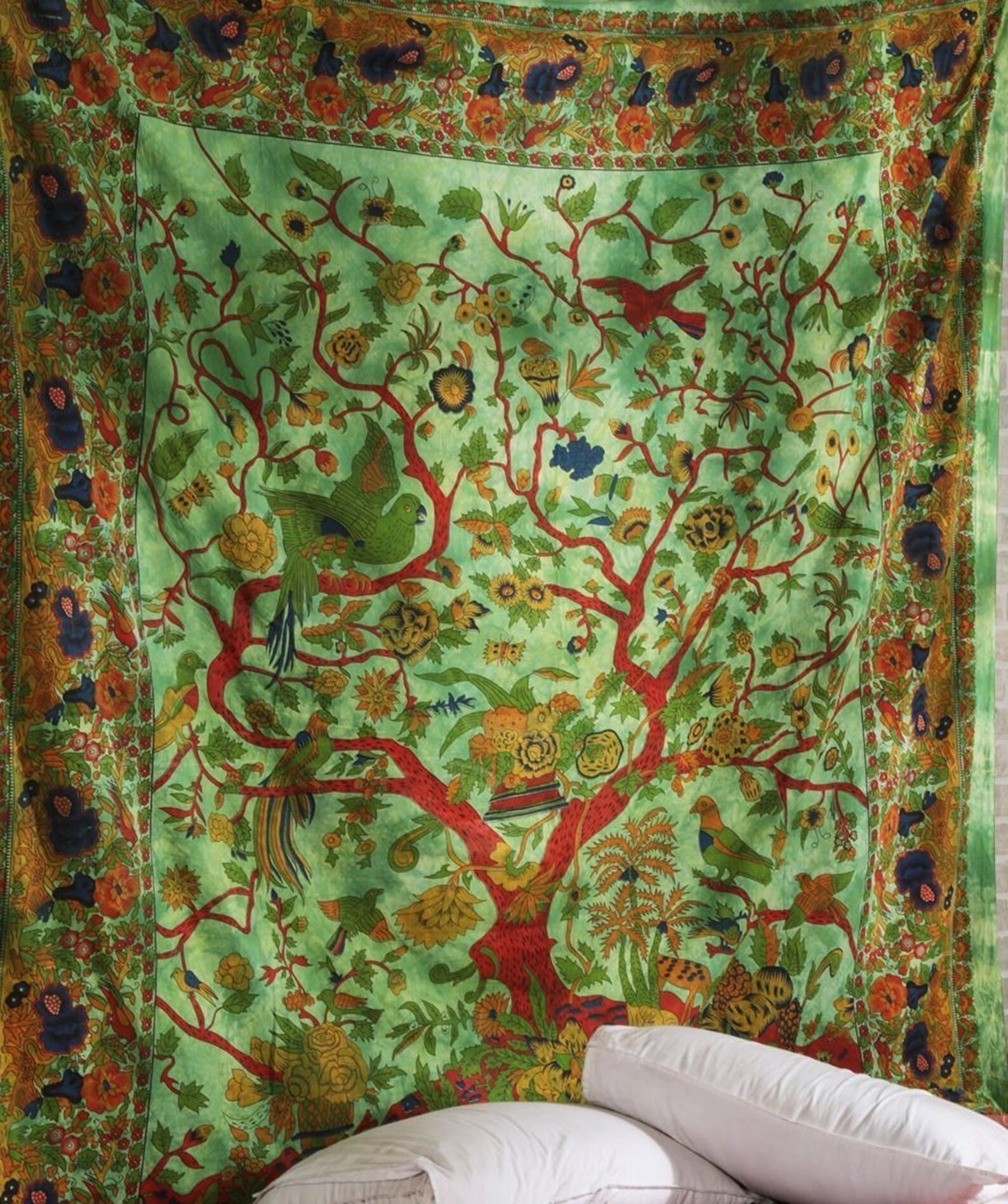 Green Tree of Life Wall Hanging Tapestry Indian Cotton Forest Etsy