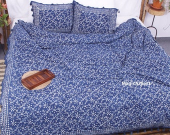 3 Pcs Set Housse de couette Full King Queen Boho Housse de couette, Bleu Réversible Boho Housse de couette Set