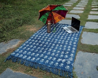 Indian Handblock Cotton Rugs, Boho Long Rug Runner, Handmade Floor Rug, Woven Area Dhurrie Rug