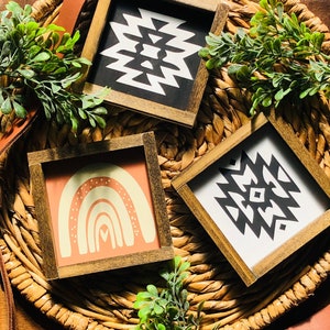 Mini Farmhouse Tiered Tray Sign|Cactus|Yum|Boho Farmhouse Sign|Aztec|Tribal|Boho Rainbow