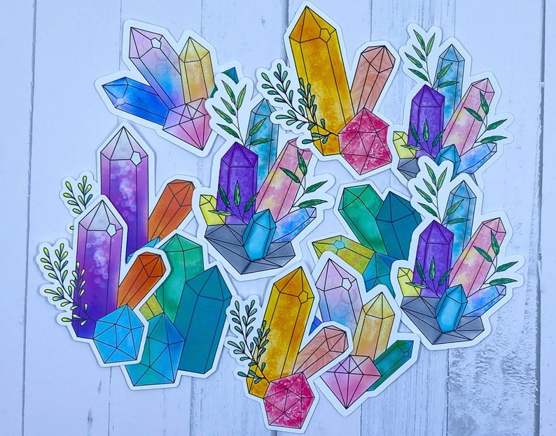 Watercolor Stickers - Crystal Sticker  - Vinyl Sticker - Sticker Pack - Planner Accessories - Phone Case Stickers - Crystals 