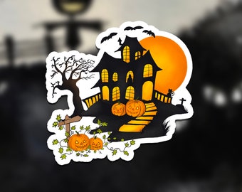 haunted hose die cut sticker decal goth aesthetic Spooky House Holographic Sticker