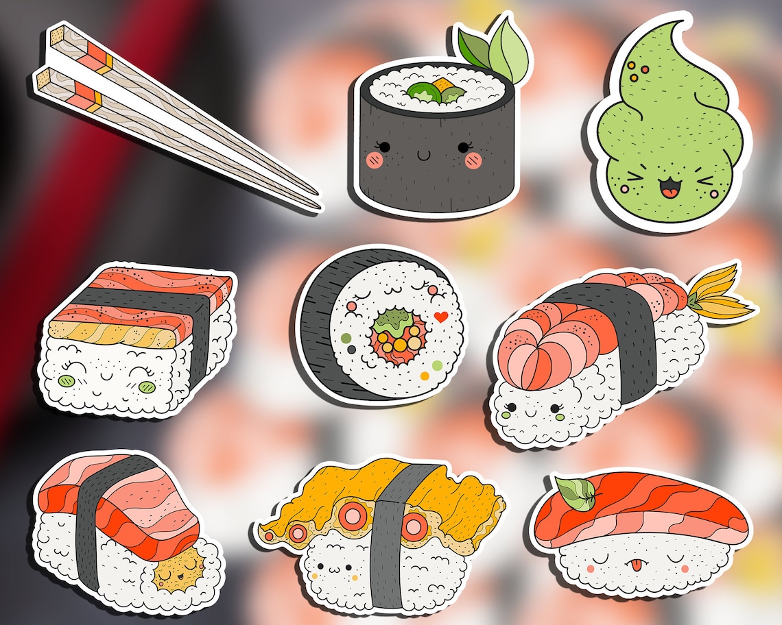 Kawaii Vinyl Waterproof Sushi Sticker Pack of 9 for Water - Etsy