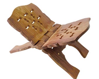 Hand Carved Wooden Holy Book Stand – Folding Prayer Bible Geeta Holder