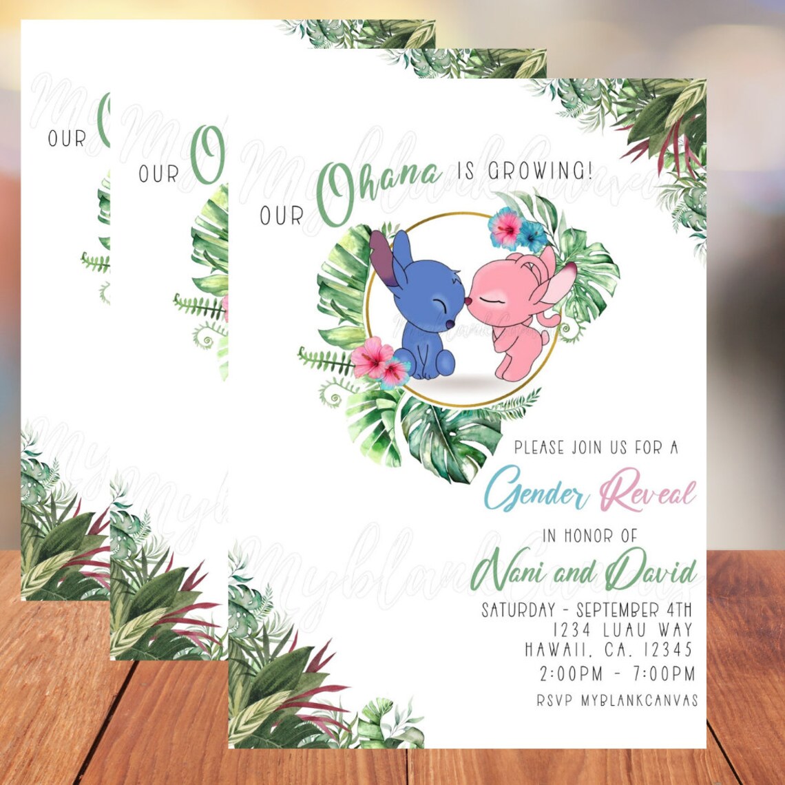 Gender Reveal Angel and Stitch Invitation Etsy