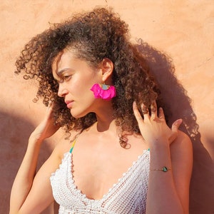 Fluffy Hot Pink Feather Half-Moon Earrings