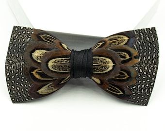 Feather Bow Tie #11 - Pheasant and Guinea Feathers
